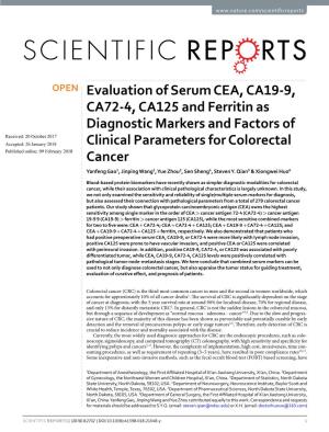 Evaluation of Serum CEA, CA19-9, CA72-4, CA125 And