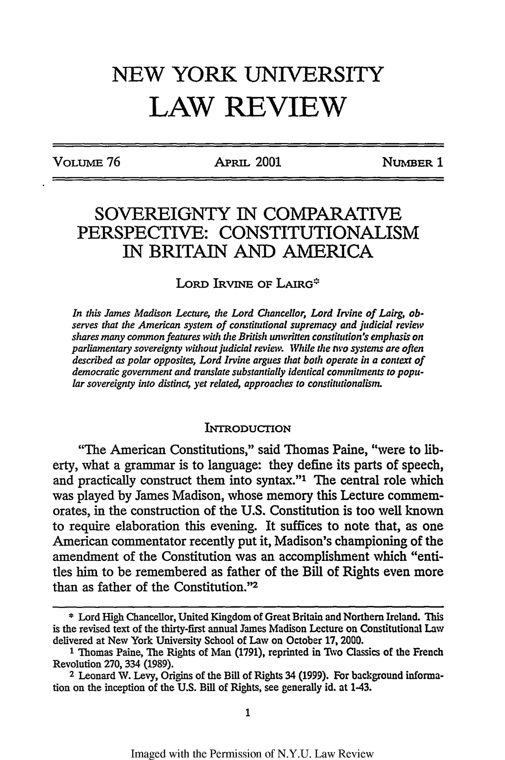 Constitutionalism in Britain and America
