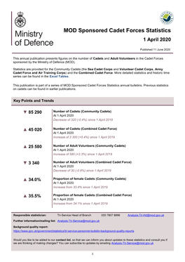 MOD Sponsored Cadet Forces Statistics April 2020