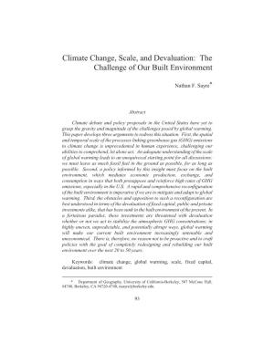 Climate Change, Scale, and Devaluation: the Challenge of Our Built Environment