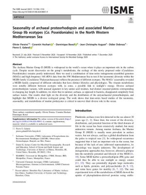 Seasonality of Archaeal Proteorhodopsin and Associated Marine Group Iib Ecotypes (Ca