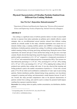 Physical Characteristics of Ultrafine Particles Emitted from Different Gas Cooking Methods
