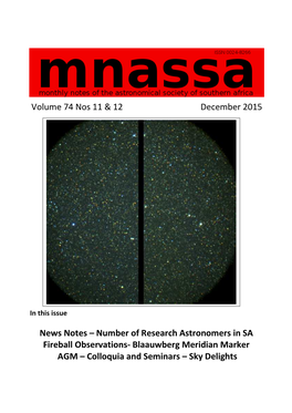 Volume 74 Nos 11 & 12 December 2015 News Notes