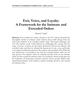 Exit, Voice, and Loyalty: a Framework for the Intimate and Extended Orders