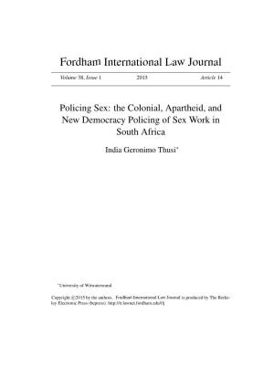 Policing Sex: the Colonial, Apartheid, and New Democracy Policing of Sex Work in South Africa