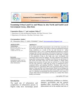 Examining Urban Land Use and Misuse in Aba North and South Local Government Areas, Abia State