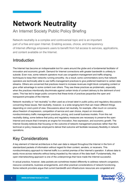 Network Neutrality an Internet Society Public Policy Briefing