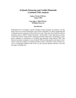 Al Qaeda Financing and Conflict Diamonds a Sentinel TMS Analysis