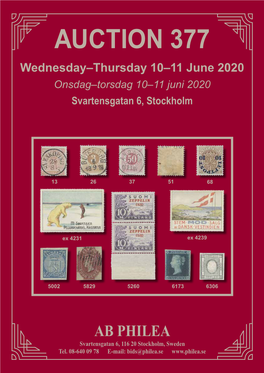 AUCTION 377 Wednesday–Thursday 10–11 June 2020 Onsdag–Torsdag 10–11 Juni 2020 Svartensgatan 6, Stockholm