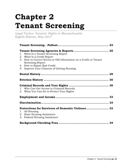 Chapter 2 Tenant Screening Legal Tactics: Tenants' Rights in Massachusetts Eighth Edition, May 2017