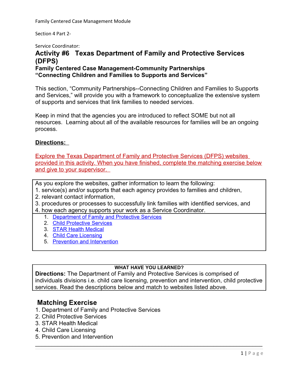 Activity #6 Texas Department of Family and Protective Services (DFPS)