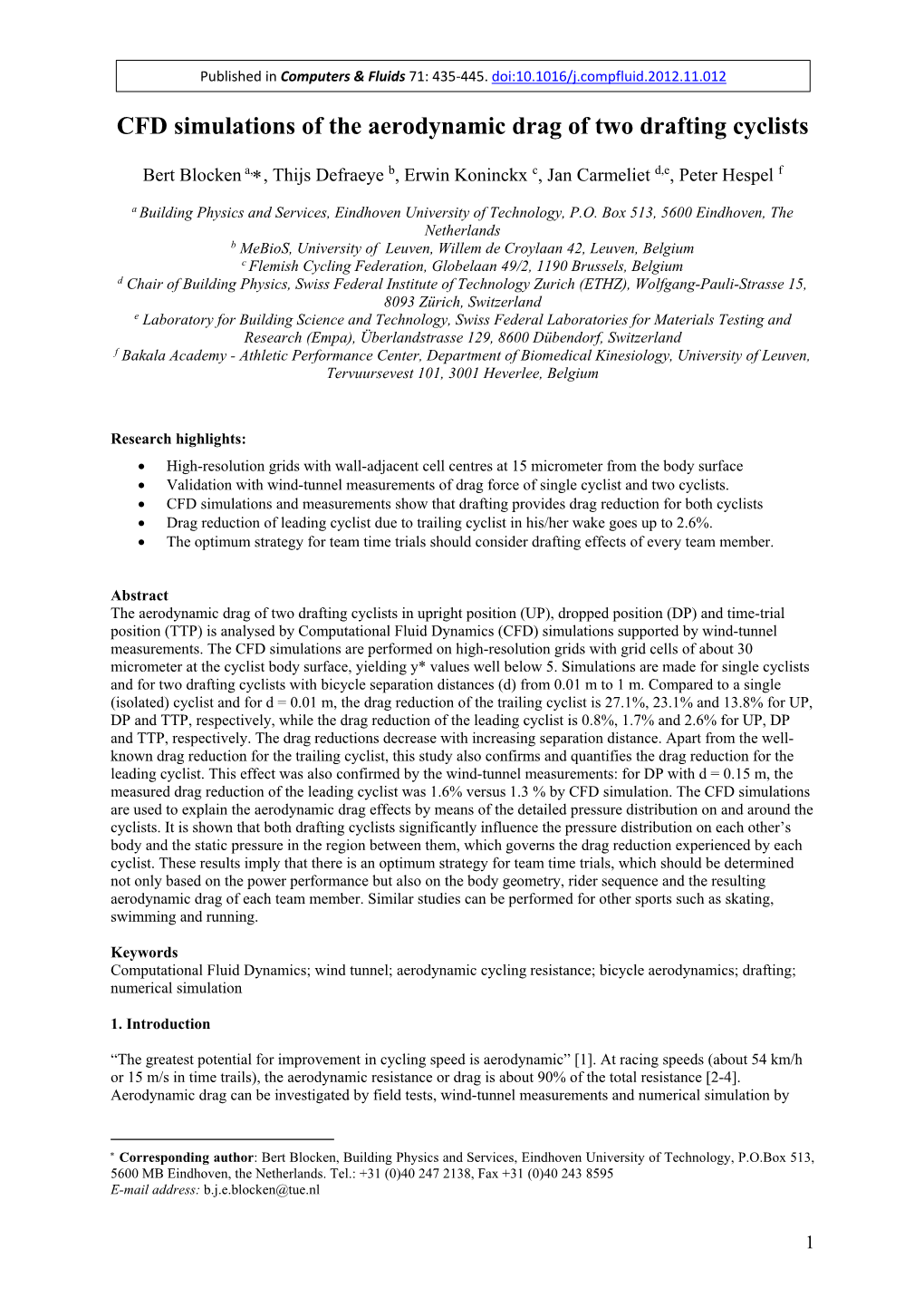 CFD Simulations of the Aerodynamic Drag of Two Drafting Cyclists