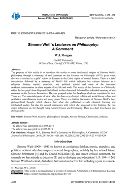 Simone Weil's Lectures on Philosophy
