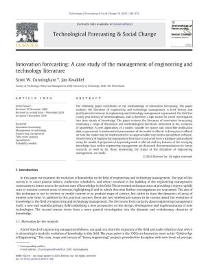 Innovation Forecasting: a Case Study of the Management of Engineering and Technology Literature