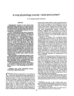 Crop Physiology Course-Level And