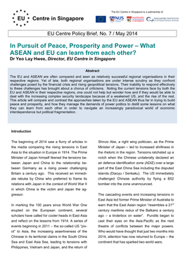 In Pursuit of Peace, Prosperity and Power – What ASEAN and EU Can