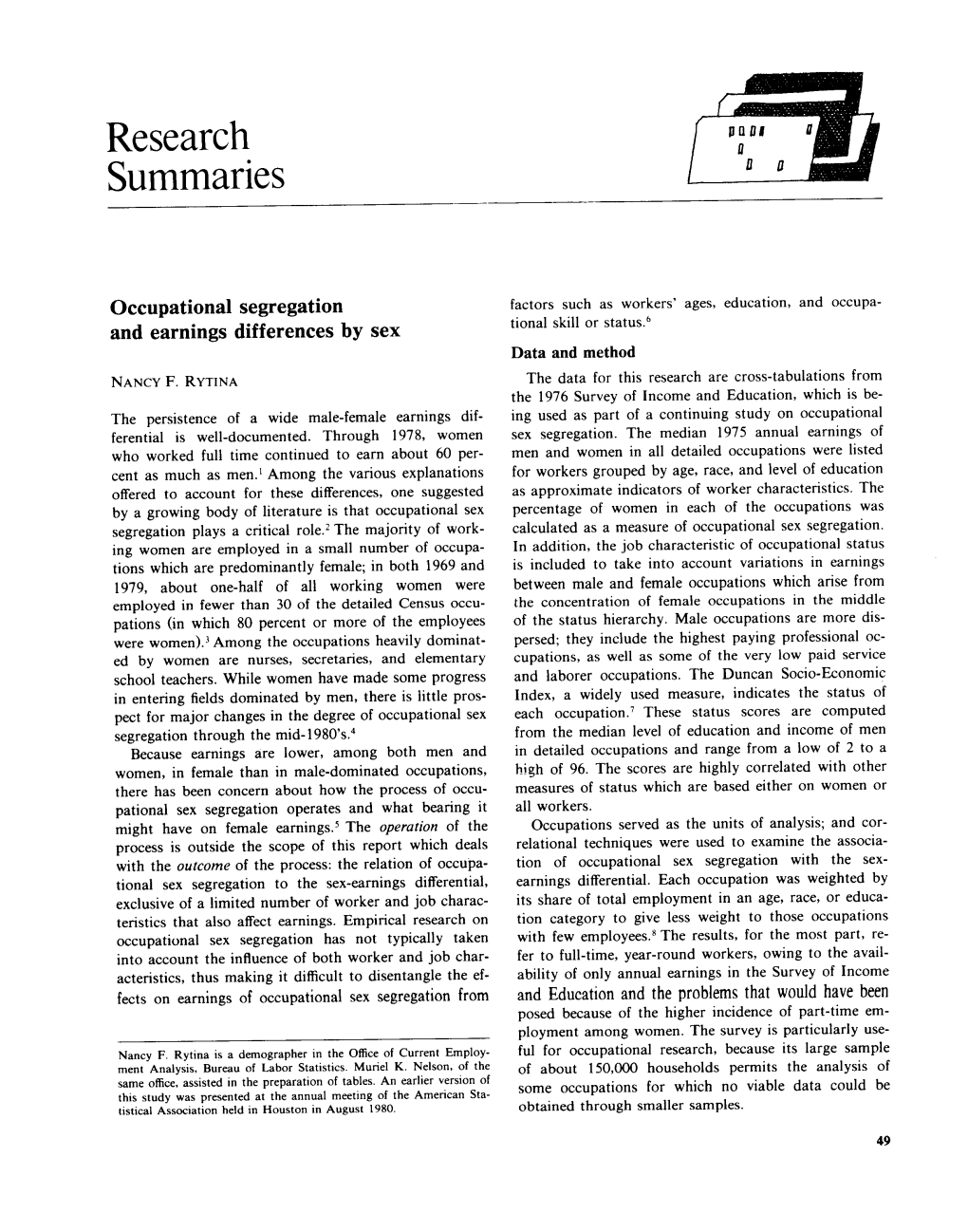 Occupational Segregation and Earnings Differences By