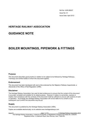 Guidance Note Boiler Mountings, Pipework