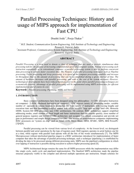 Parallel Processing Techniques: History and Usage of MIPS Approach for Implementation of Fast CPU