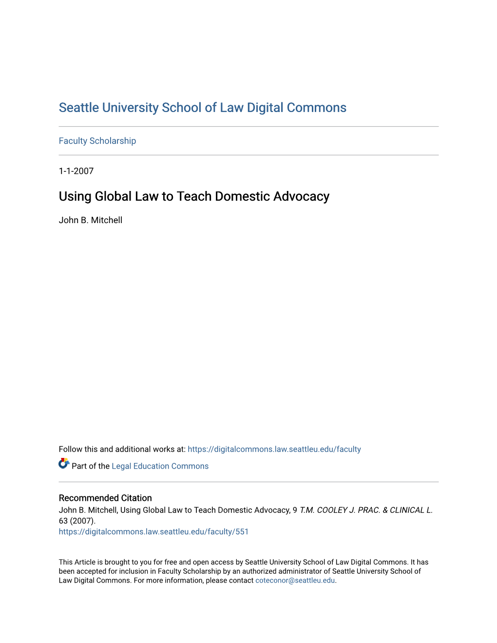 Using Global Law to Teach Domestic Advocacy