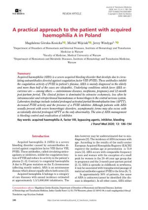 A Practical Approach to the Patient with Acquired Haemophilia a in Poland