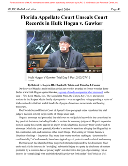Florida Appellate Court Unseals Court Records in Hulk Hogan V. Gawker