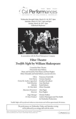 Filter Theatre Twelfth Night by William Shakespeare