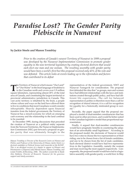 Paradise Lost? the Gender Parity Plebiscite in Nunavut