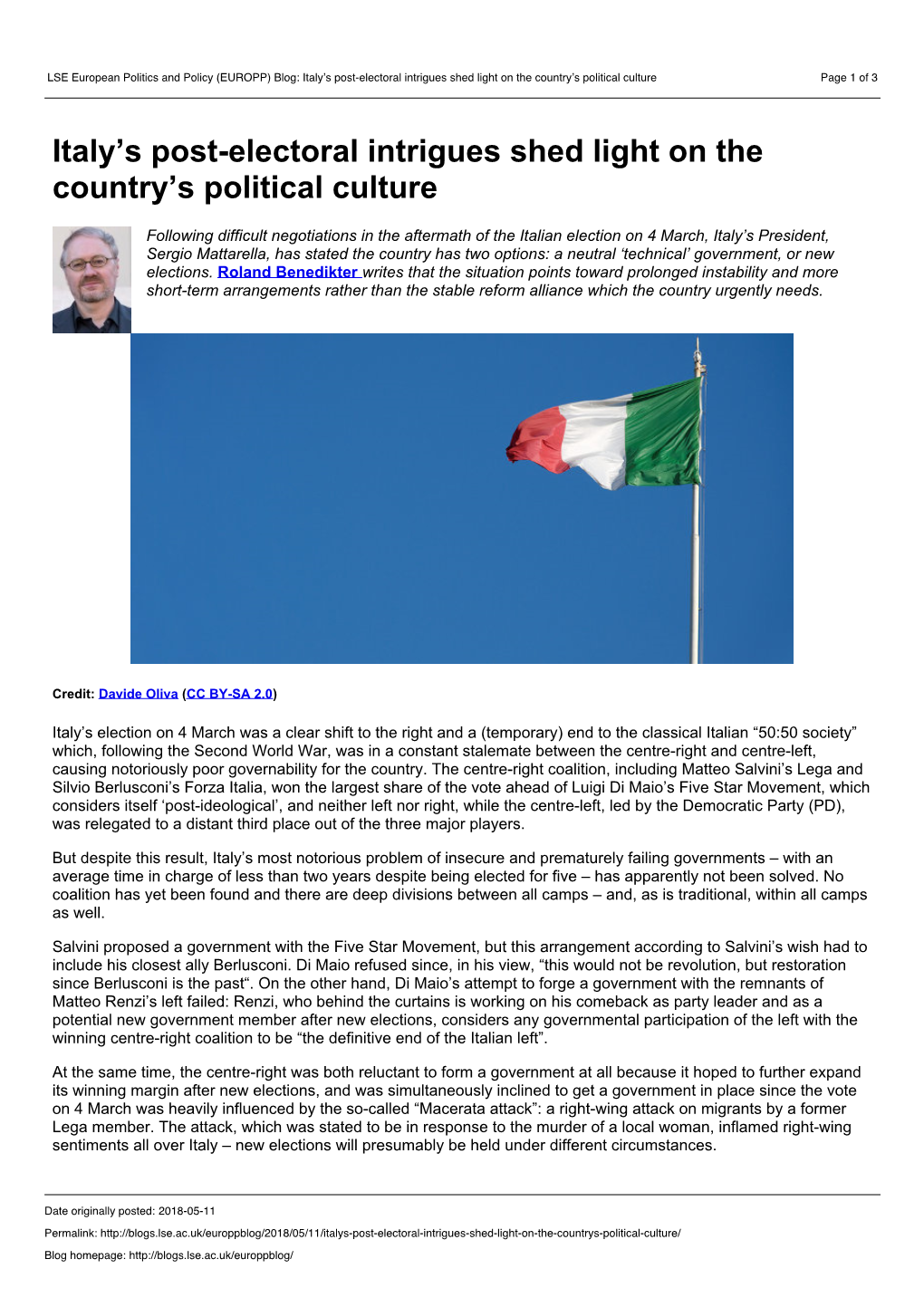 LSE European Politics and Policy (EUROPP) Blog: Italy's Post