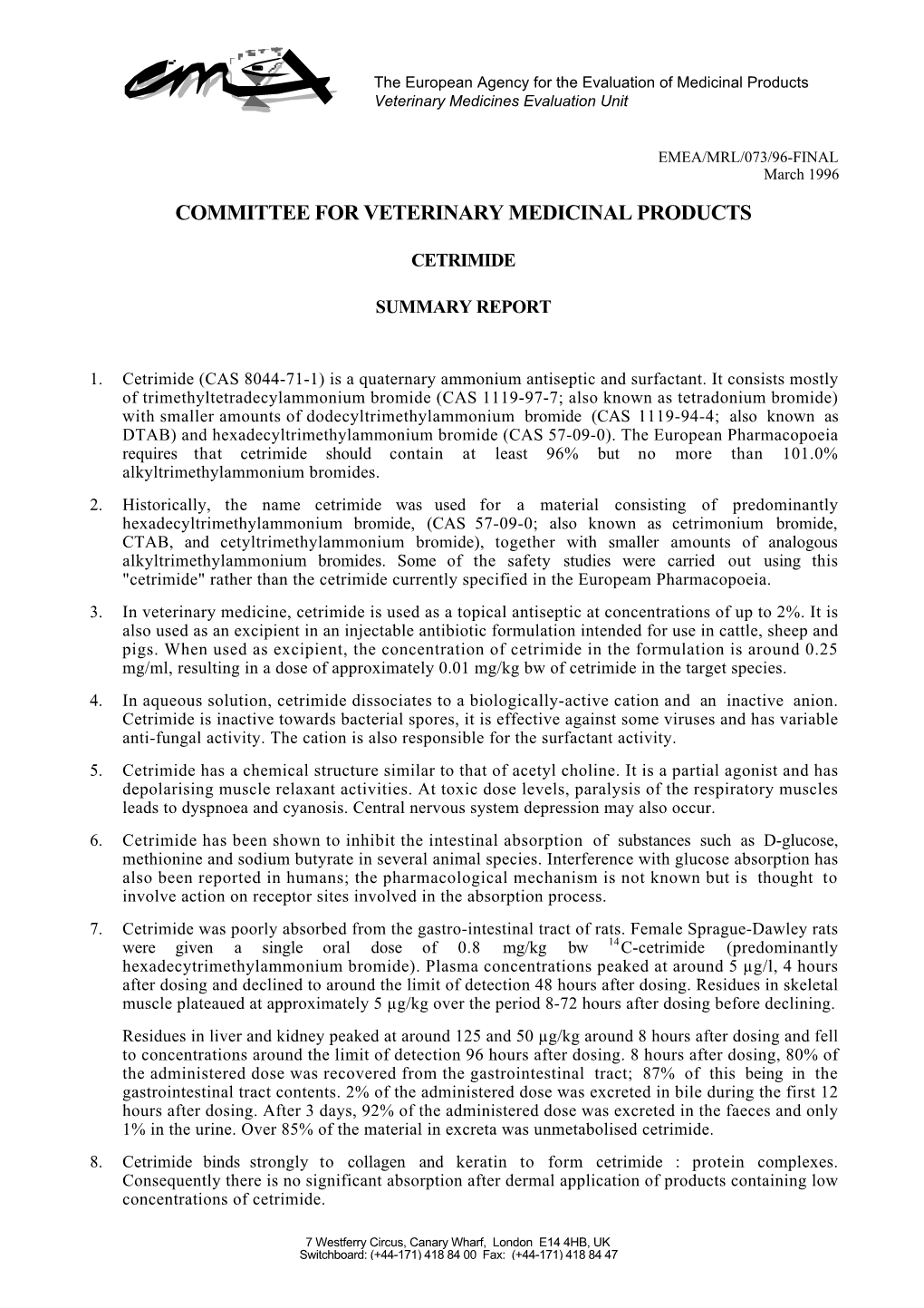 List Item Cetrimide: Summary Report