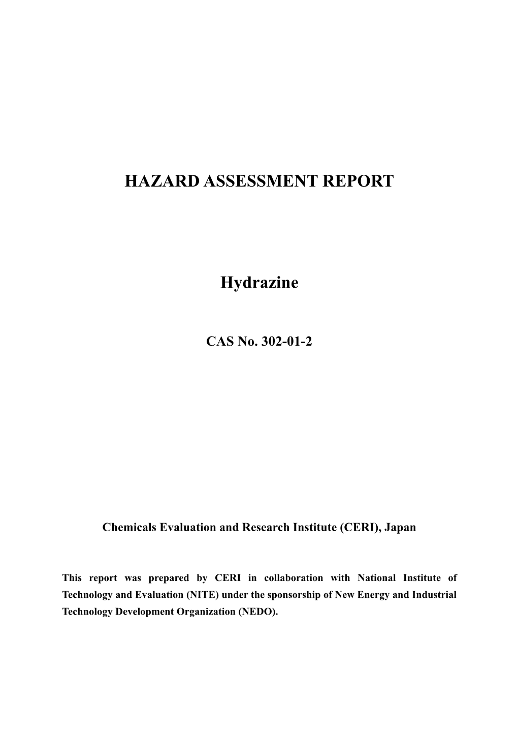 HAZARD ASSESSMENT REPORT Hydrazine
