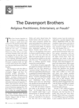 The Davenport Brothers Religious Practitioners, Entertainers, Or Frauds?