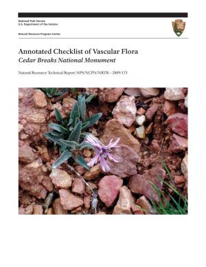 Annotated Checklist of Vascular Flora, Cedar Breaks National