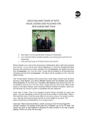 Jools Holland Teams up with Music Legend José Feliciano for New Album and Tour