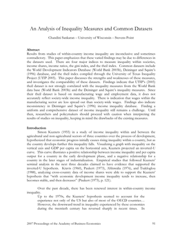 An Analysis of Inequality Measures and Common Datasets