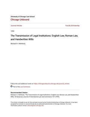 English Law, Roman Law, and Handwritten Wills