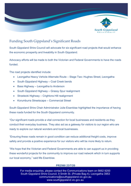 Funding South Gippsland's Significant Roads