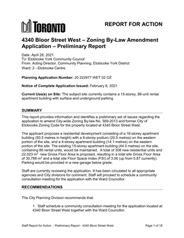 4340 Bloor Street West – Zoning By-Law Amendment Application – Preliminary Report