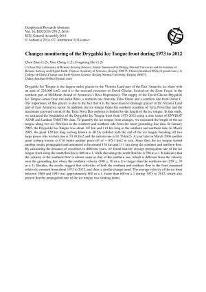 Changes Monitoring of the Drygalski Ice Tongue Front During 1973 to 2012