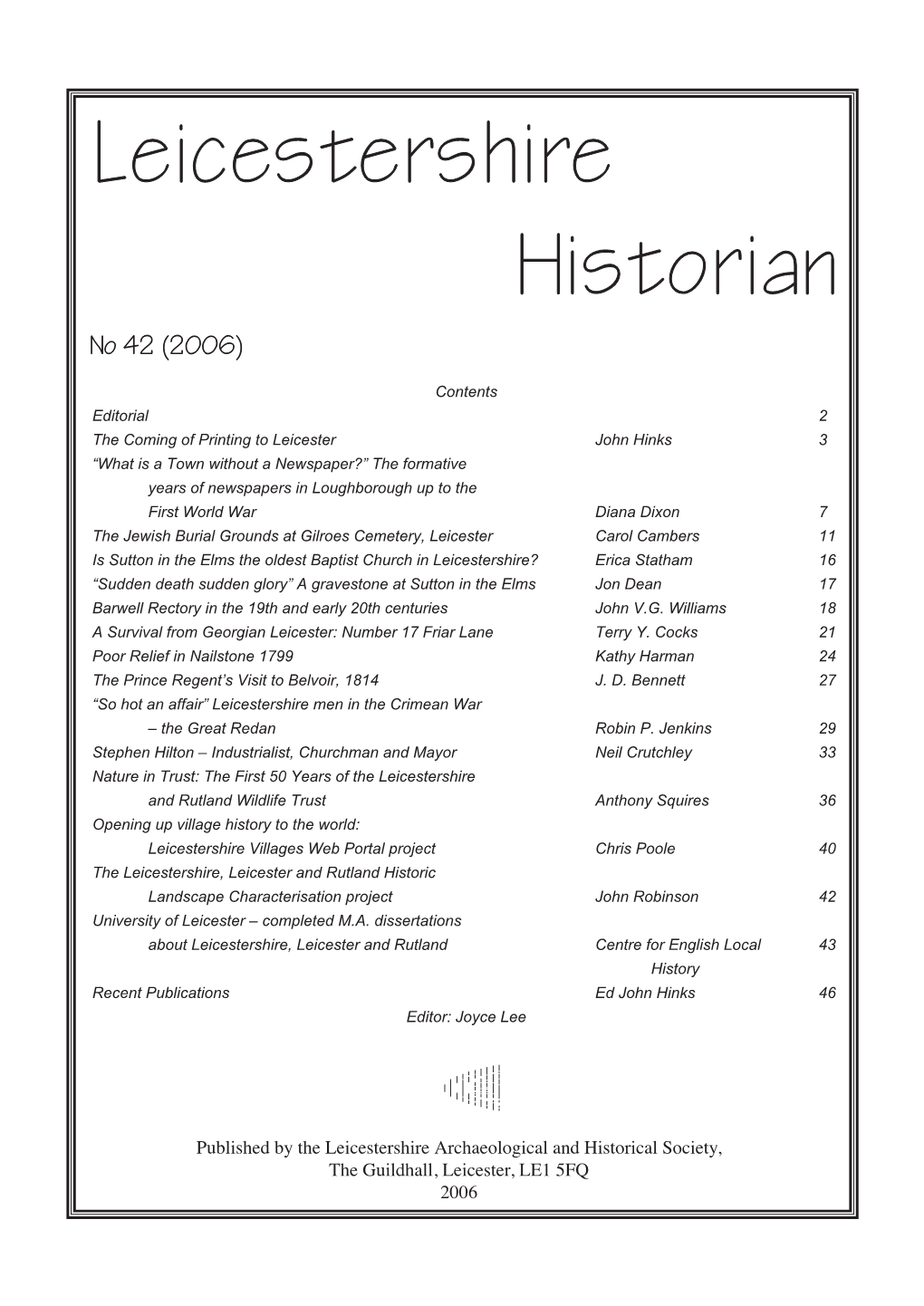 Download the 2006 Leicestershire Historian