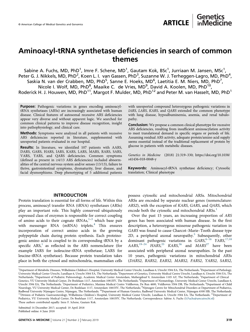 Aminoacyl-Trna Synthetase Deficiencies in Search of Common Themes