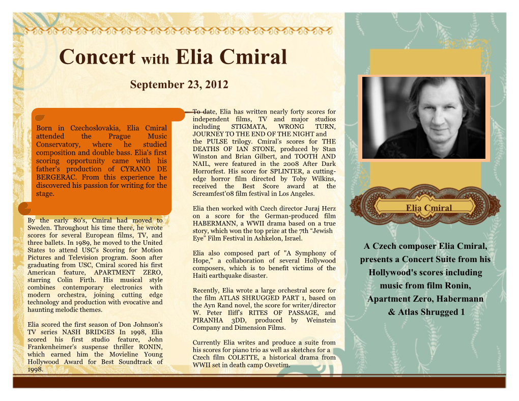 Concert with Elia Cmiral September 23, 2012