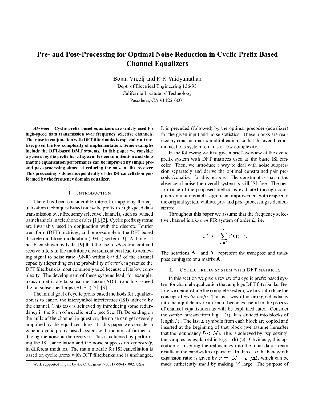 Pre- and Post-Processing for Optimal Noise Reduction in Cyclic Prefix