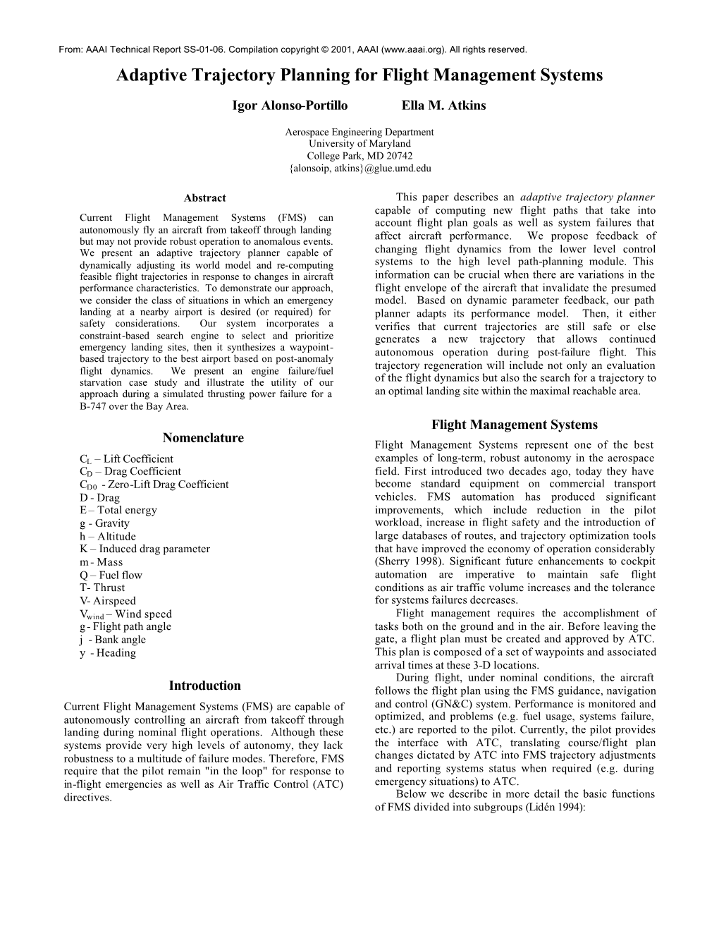 Adaptive Trajectory Planning for Flight Management Systems