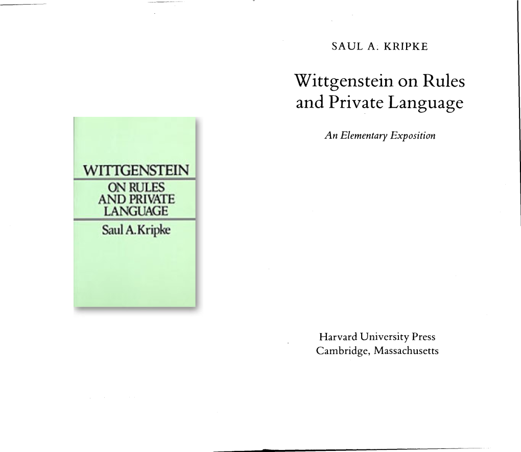 Wittgenstein on Rules and Private Language