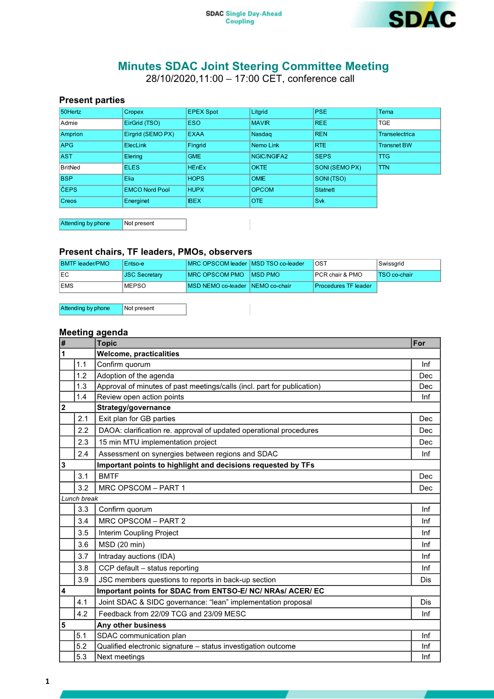 Minutes SDAC Joint Steering Committee Meeting 28/10/2020,11:00 – 17:00 CET, Conference Call