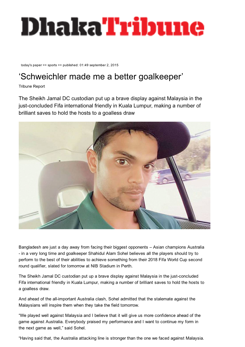 'Schweichler Made Me a Better Goalkeeper'