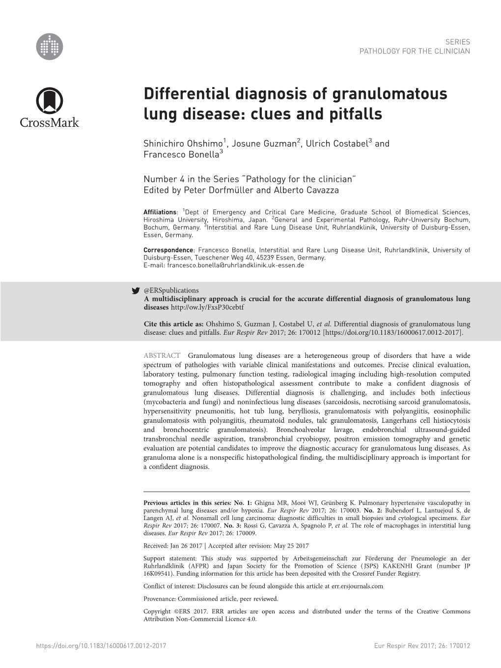 Differential Diagnosis of Granulomatous Lung Disease: Clues and Pitfalls