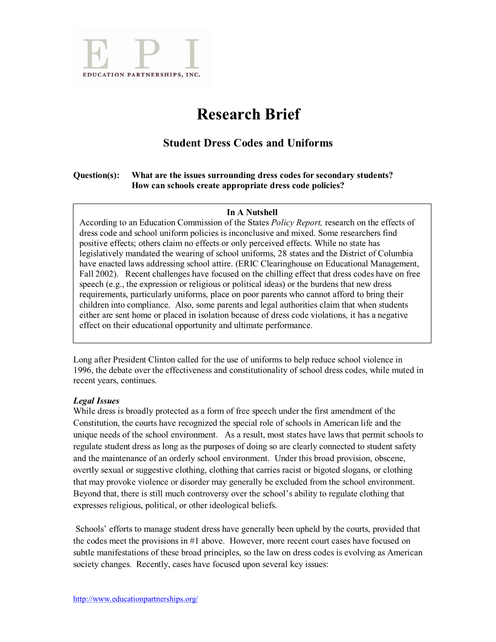 Research Brief: Student Dress Codes and Uniforms