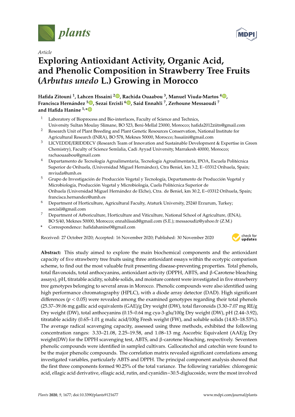 Exploring Antioxidant Activity, Organic Acid, and Phenolic Composition in Strawberry Tree Fruits (Arbutus Unedo L.) Growing in Morocco